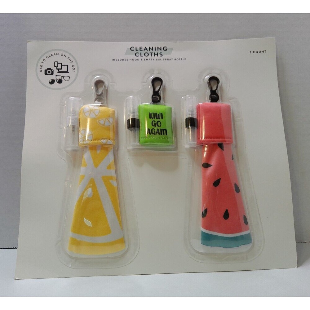 Cleaning cloths keychain hooks 2ml spray bottles fruit patterns
